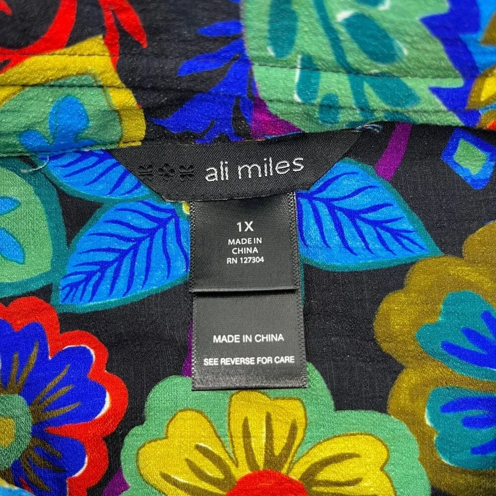 NWOT Ali Miles Paisley Floral Multicolor 3/4 Sleeve Tunic Top Blouse Shirt 1X - Picture 10 of 14